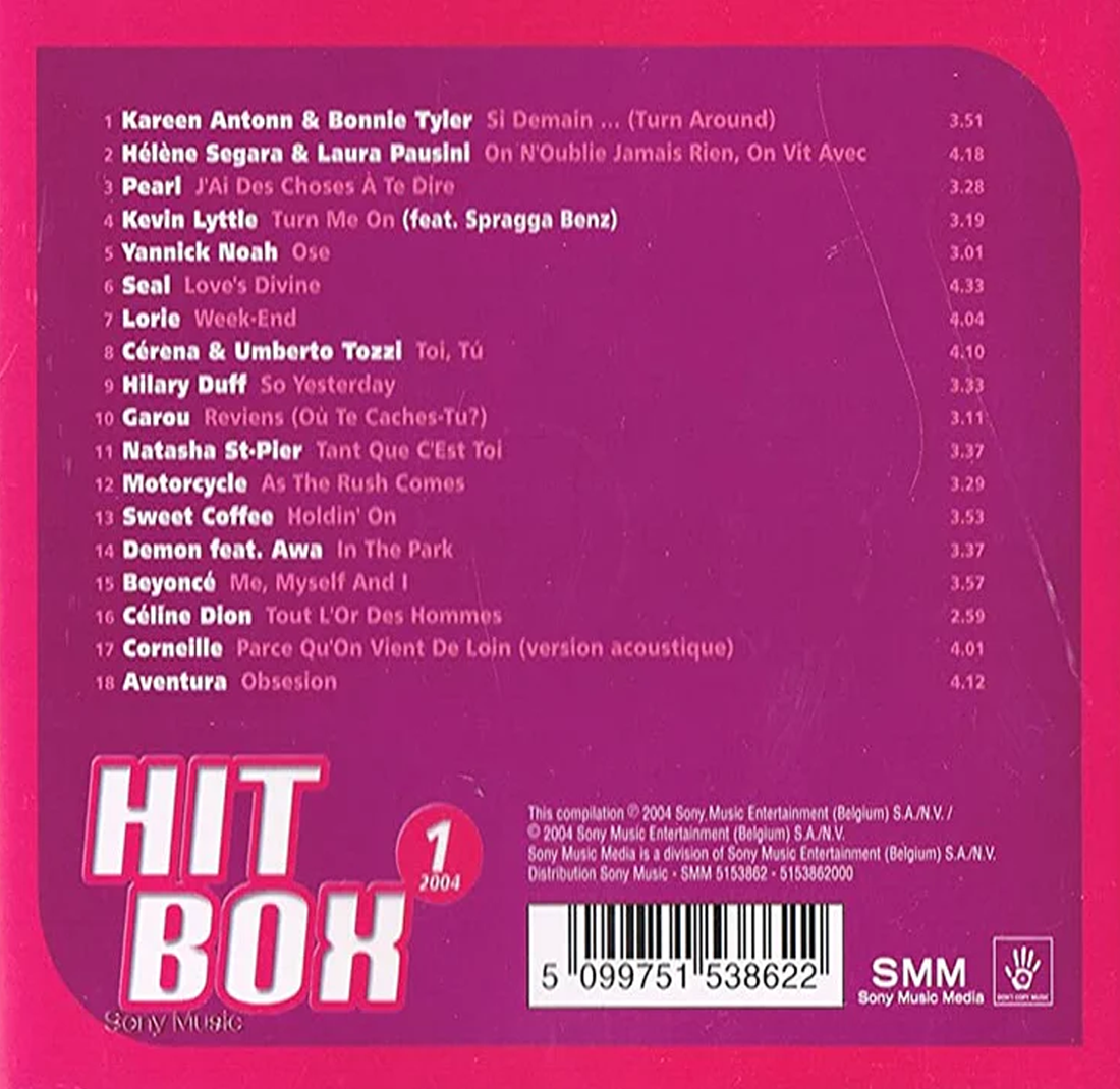 Hot Box 1 2004 [Audio CD] Various Artists/ Celine Dion/ Kareen Antonn & Bonnie Tyler/ Helene Segara/ Laura Pausini/ Kevin Lyttle/ Pearl/ Yannick Noah/ Seal/ Lorie/ Hilary Duff/ Garou/ Natasha St-Pier/ Beyonce/ Corneille/ Aventura