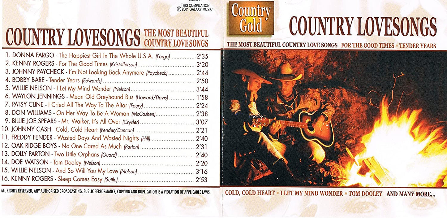 Country Gold - Country Love Songs [Audio CD] Various Artists/ Donna Fargo/ Kenny Rogers/ Johnny Paycheck/ Bobby Bare/ Willei Nelson/ Waylon Jennings/ Patsy Cline/ Don Williams/ Johnny Cash/ Dolly Parton