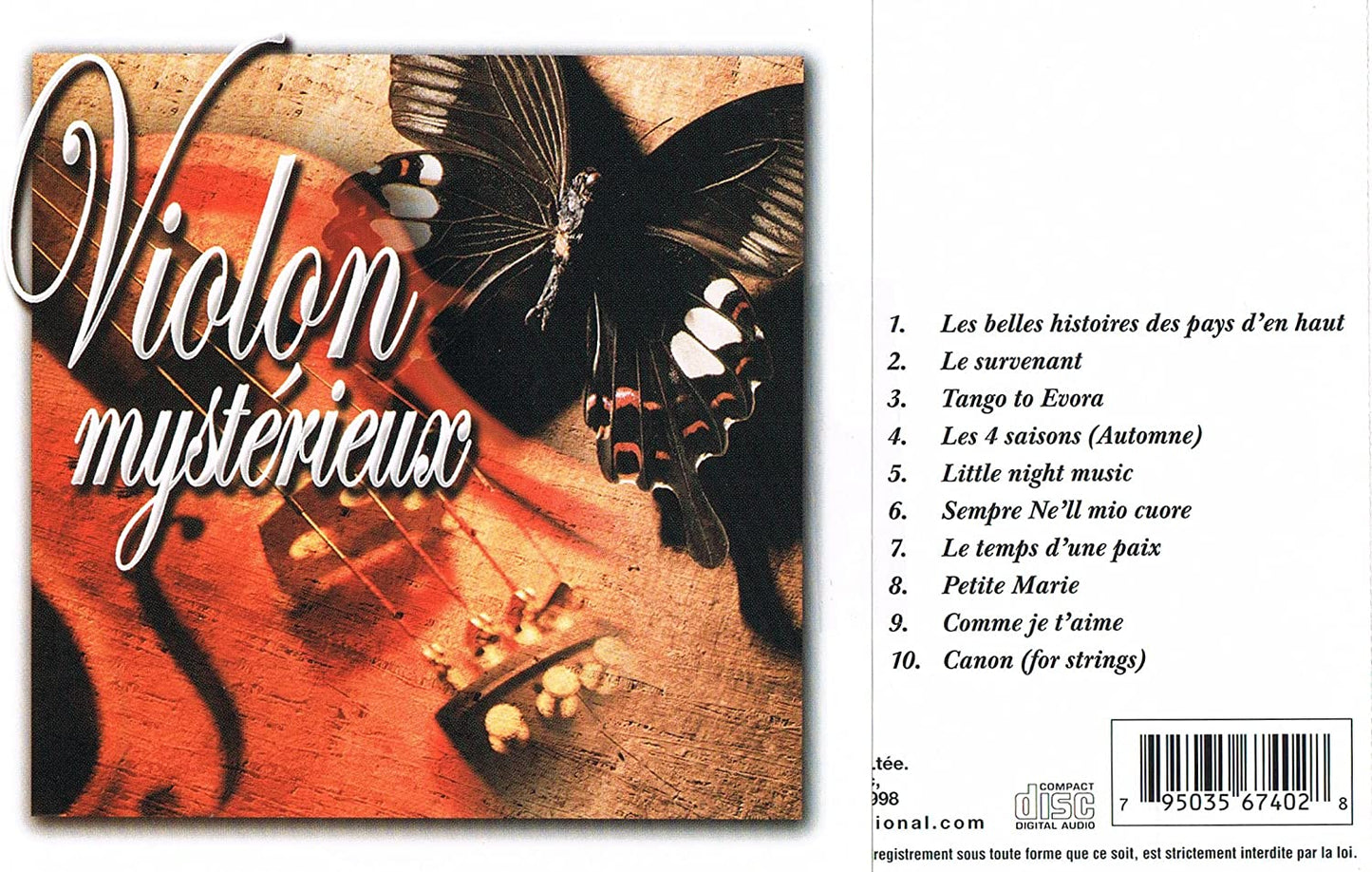 Violon Mysterieux - 10 Chansons instrumentales au Violon [Audio CD] Artistes Variés